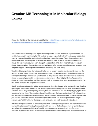 MB Technologist in Molecular Biology