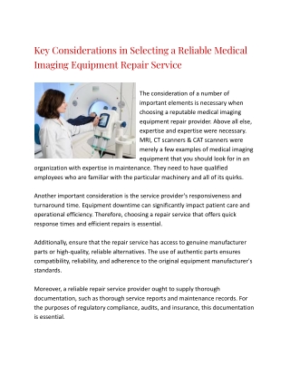 Key Considerations in Selecting a Reliable Medical Imaging Equipment Repair Service(weare626 PDF )16MAY2023