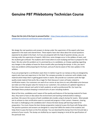 PBT Phlebotomy Technician