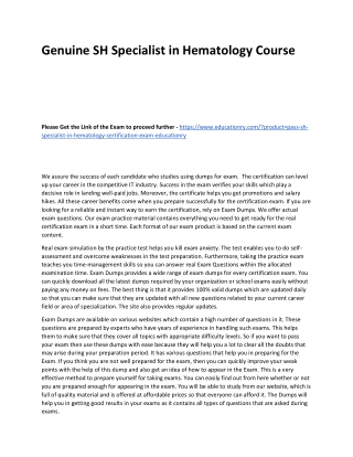 SH Specialist in Hematology
