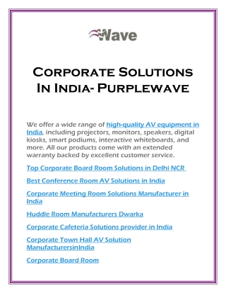 Corporate Solutions In India- Purplewave