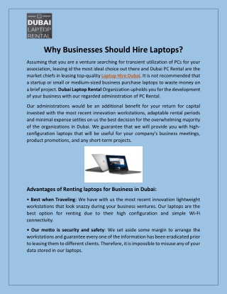 Why Businesses Should Hire Laptops?