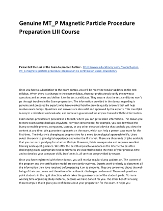 MT_P Magnetic Particle Procedure Preparation LIII