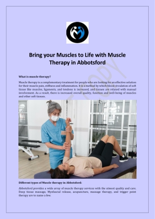 Bring your Muscles to Life with Muscle Therapy in Abbotsford