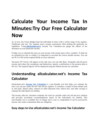 Calculate Your Income Tax in Minutes Try Our Free Calculator Now