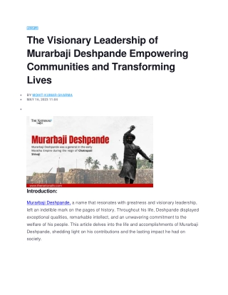 The Visionary Leadership of Murarbaji Deshpande Empowering Communities and Transforming Lives