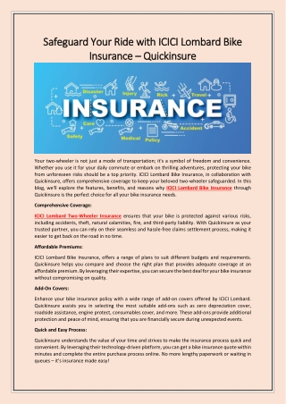 Safeguard Your Ride with ICICI Lombard Bike Insurance