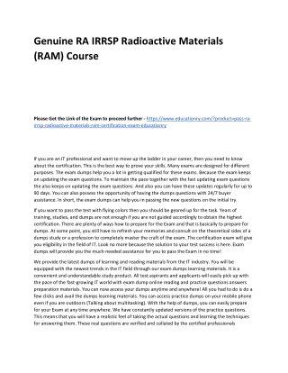 RA IRRSP Radioactive Materials (RAM)