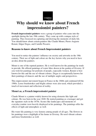 Why should we know about French impressionist painters?
