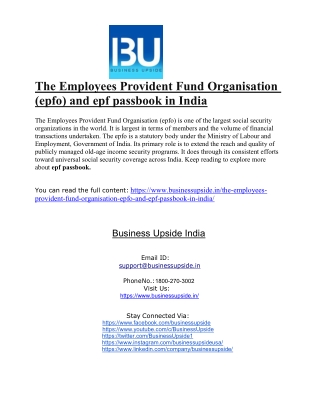 The Employees Provident Fund Organisation (epfo) and epf passbook in India