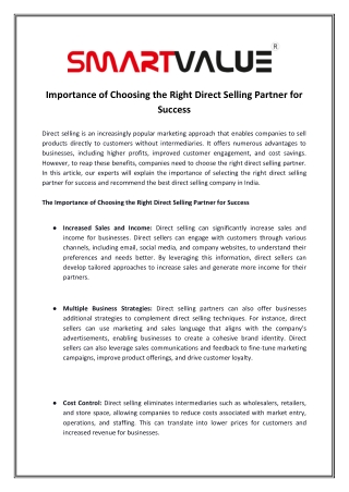 Importance of Choosing the Right Direct Selling Partner for Success