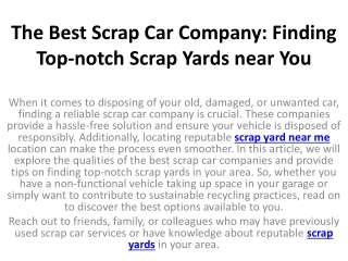 The Best Scrap Car Company Finding Top-notch Scrap Yards near You