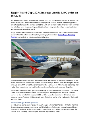 Rugby World Cup 2023 Emirates unveils RWC attire on the A380