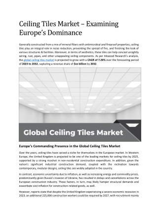 Global Ceiling Tiles Market – Examining Europe’s Dominance