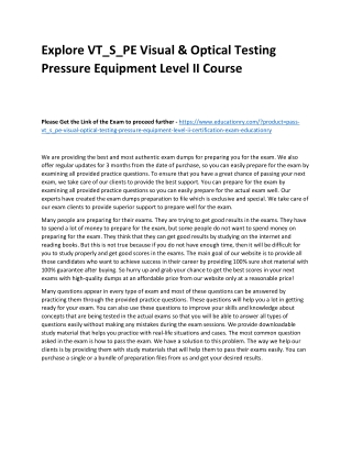 VT_S_PE Visual & Optical Testing Pressure Equipment Level II