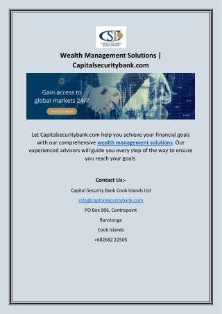 Wealth Management Solutions | Capitalsecuritybank.com