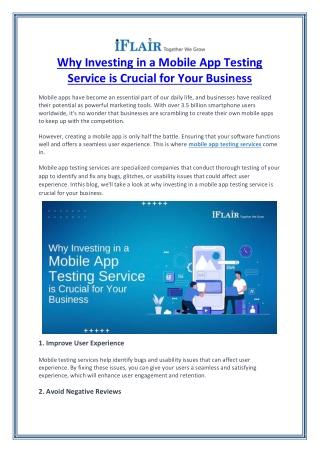Why Investing in a Mobile App Testing Service is Crucial for Your Business