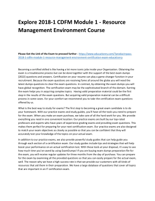 2018-1 CDFM Module 1 - Resource Management Environment