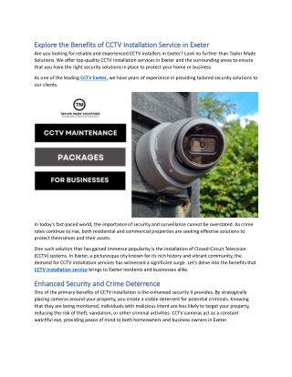 Explore the Benefits of CCTV Installation Service in Exeter