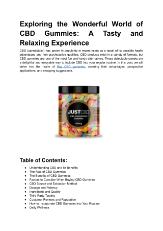 Exploring the Wonderful World of CBD Gummies_ A Tasty and Relaxing Experience