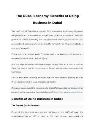 The Dubai Economy Benefits of Doing Business in Dubai