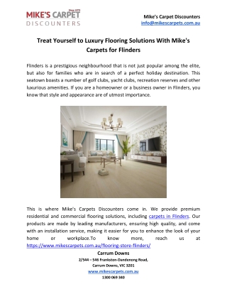 Treat Yourself to Luxury Flooring Solutions With Mike's Carpets for Flinders