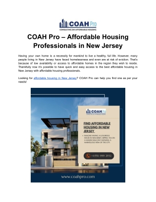 COAH Pro – Affordable Housing Professionals in New Jersey