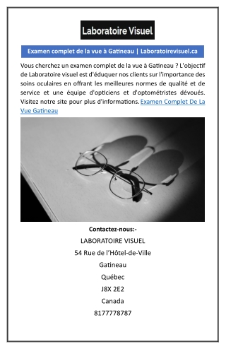 Examen complet de la vue à Gatineau | Laboratoirevisuel.ca