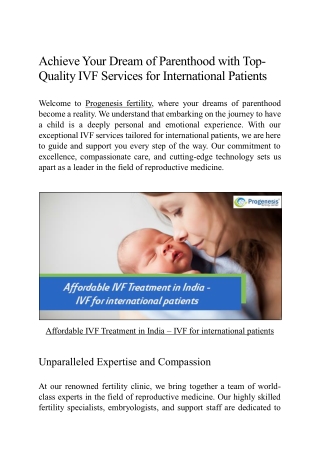 Achieve Your Dream of Parenthood with Top-Quality IVF Services for International