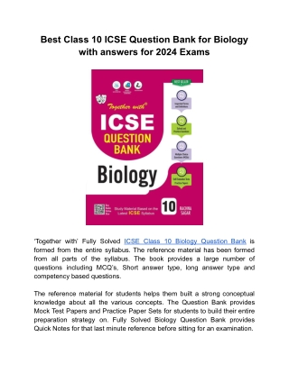 Best Class 10 ICSE Question Bank for Biology with answers for 2024 Exams