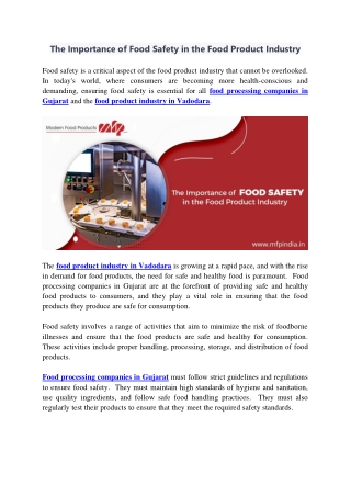 The Importance of Food Safety in the Food Product Industry