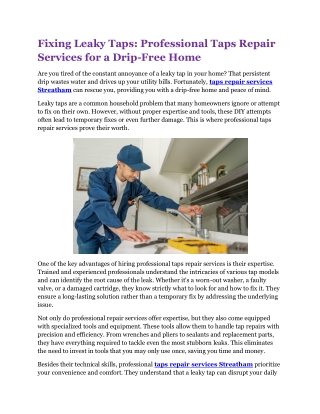 Taps Repair Services Streatham