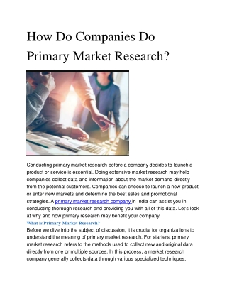 How Do Companies Do Primary Market Research