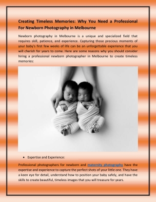 Creating Timeless Memories Why You Need a Professional For Newborn Photography in Melbourne