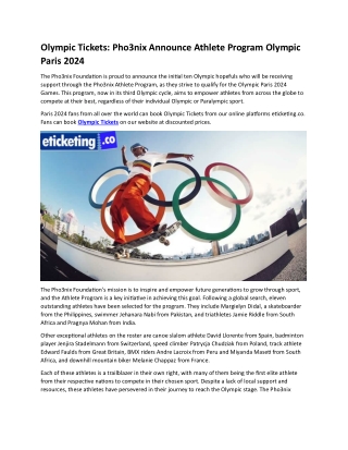 Olympic Tickets Pho3nix Announce Athlete Program Olympic Paris 2024