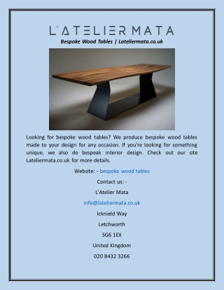 Bespoke Wood Tables  Lateliermata.co.uk