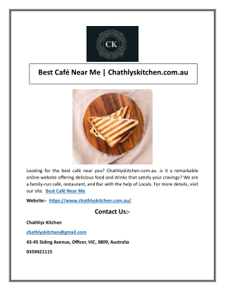 Best Café Near Me | Chathlyskitchen.com.au