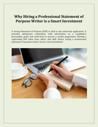 Why Hiring a Professional Statement of Purpose Writer is a Smart Investment