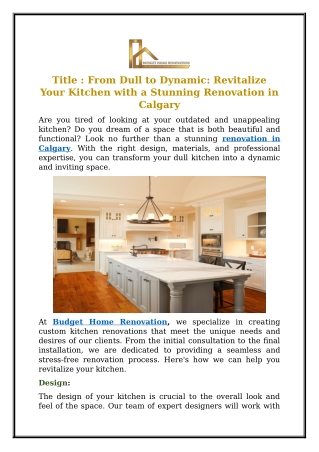 From Dull to Dynamic: Revitalize Your Kitchen with a Stunning Renovation Calgary