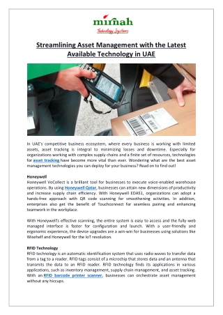 Streamlining Asset Management with the Latest Available Technology in UAE