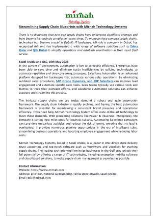 Streamlining Supply Chain Blueprints with Mirnah Technology Systems