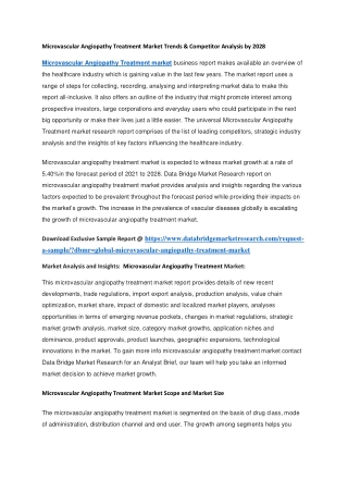 Microvascular Angiopathy Treatment Market Trends & Competitor Analysis by 2028