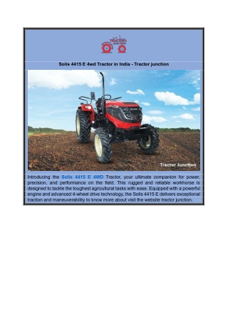 Solis 4415 E 4wd Tractor  in india - Tractor junction