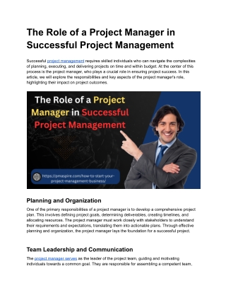 The Role of a Project Manager in Successful Project Management