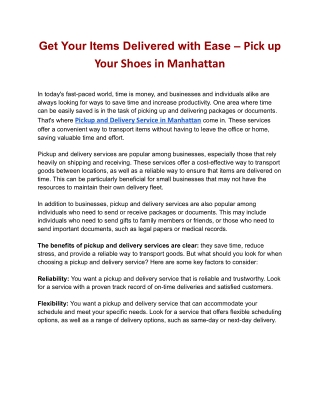 Get Your Items Delivered with Ease – Pick up Your Shoes in Manhattan