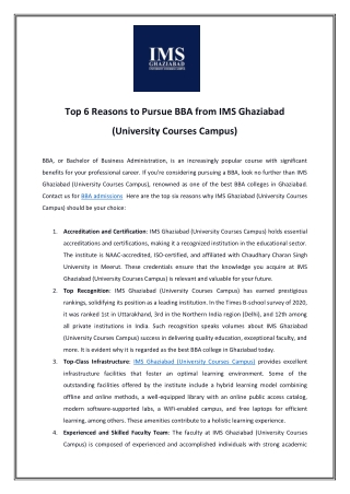 Top 6 Reasons to Pursue BBA from IMS Ghaziabad (University Courses Campus)