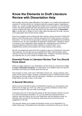 Know the Elements to Draft Literature Review with Dissertation Help