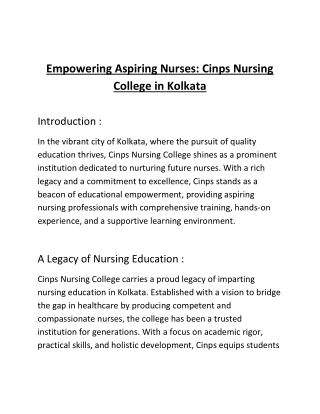 Empowering Aspiring Nurses: Cinps Nursing College in Kolkata