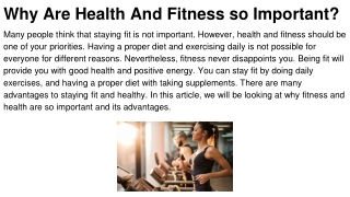 Why Are Health And Fitness so Important_
