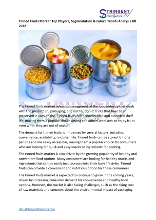 Tinned Fruits Market Top Players, Segmentation & Future Trends Analysis till 203